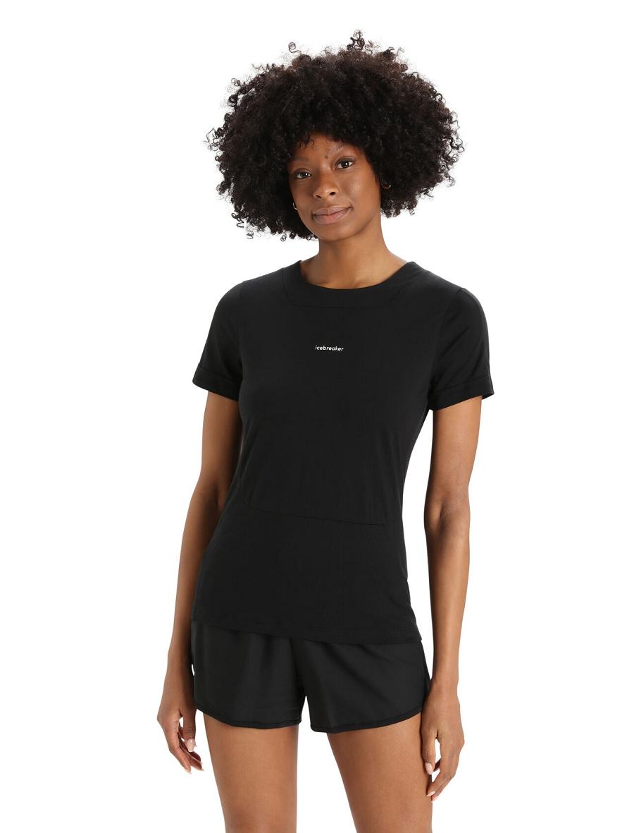 Women's Icebreaker ZoneKnit™ Merino Short Sleeve Slit Back T Shirts Black | CA 1344BEXC